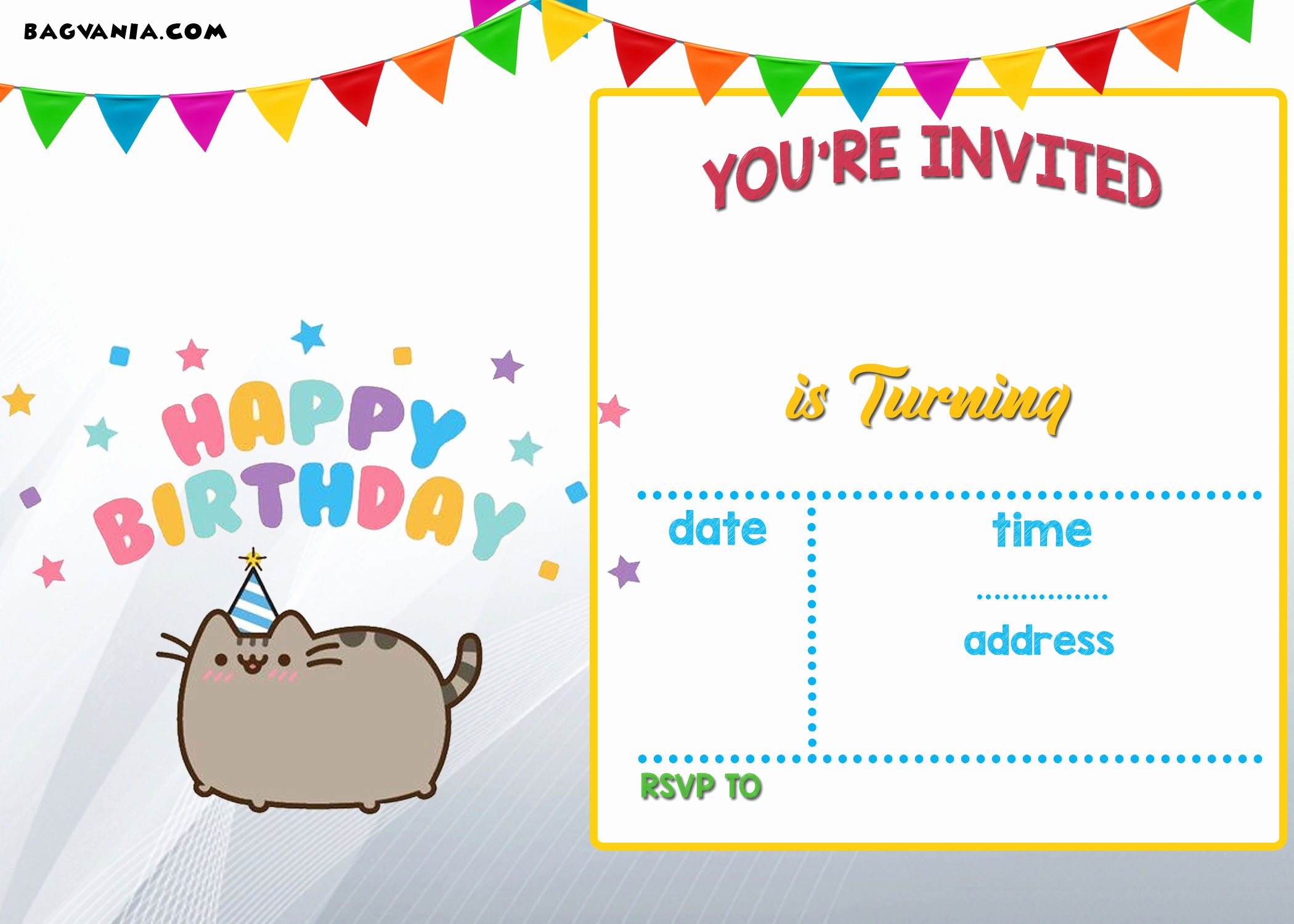 Free Printable Pusheen Birthday Invitation Template