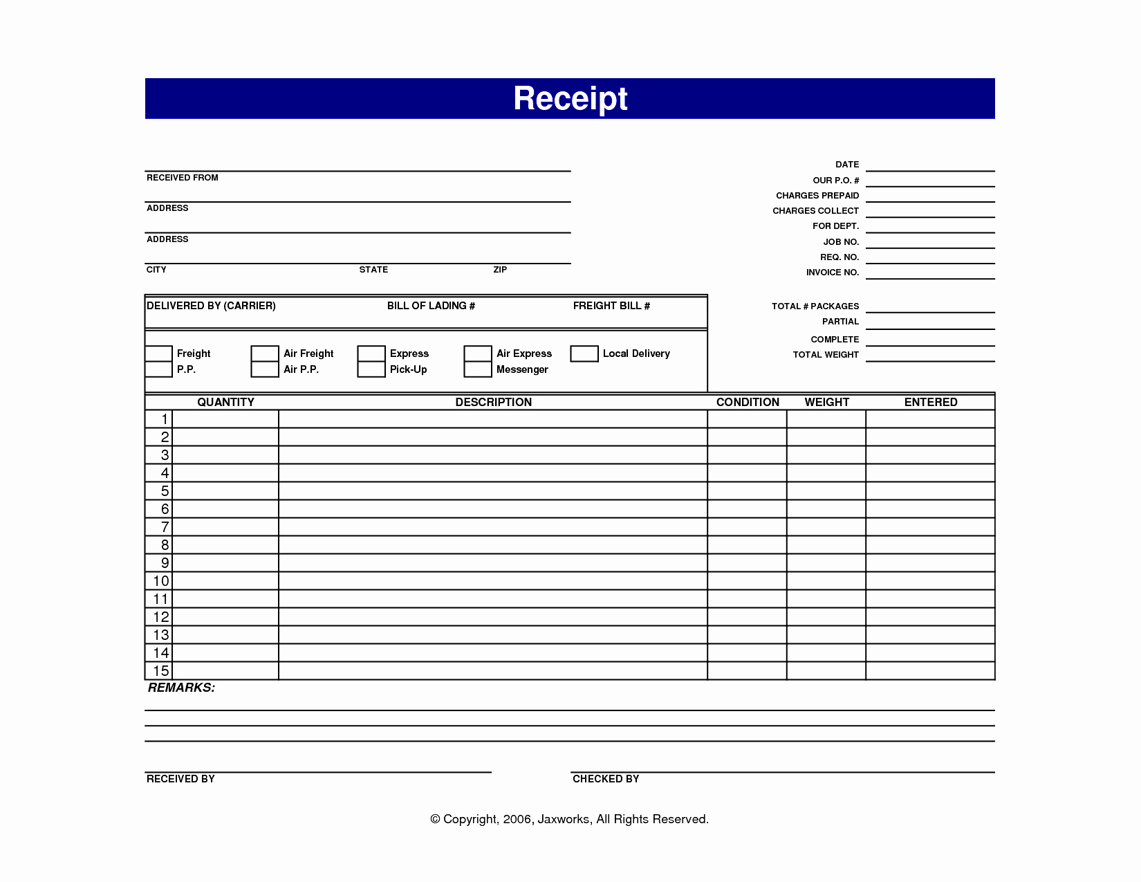 Free Printable Receipts for Services