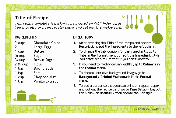 Free Printable Recipe Card Template for Word