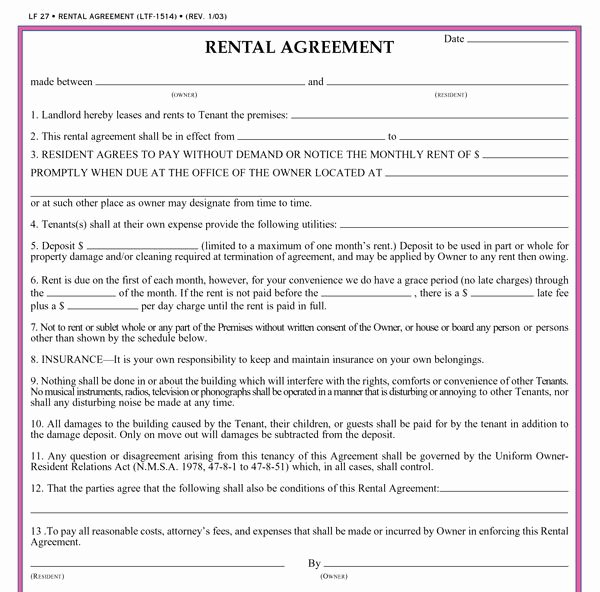 Free Printable Rental Agreements