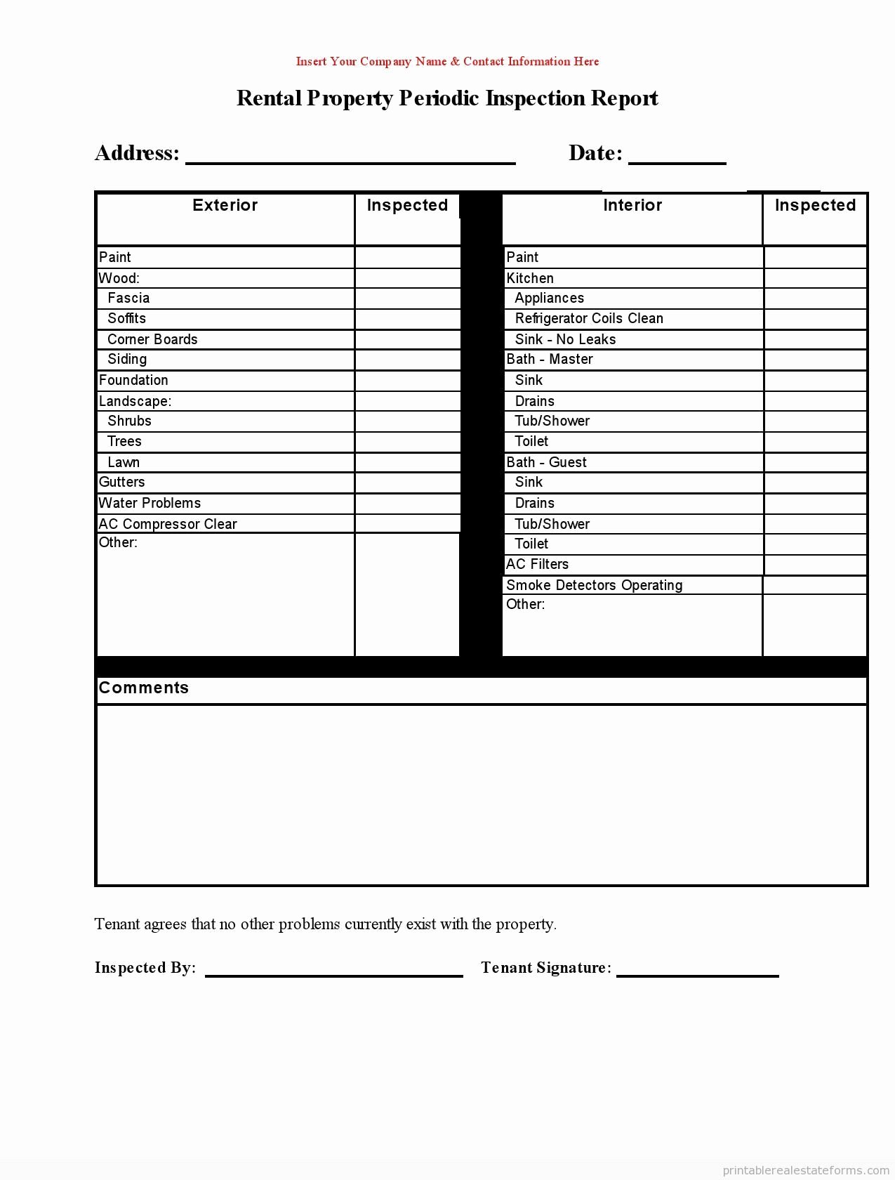 Free Printable Rental Property Periodic Inspection Report