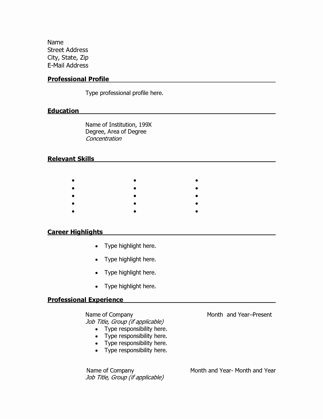 Free Printable Resume Basic Blank Template Templates Word