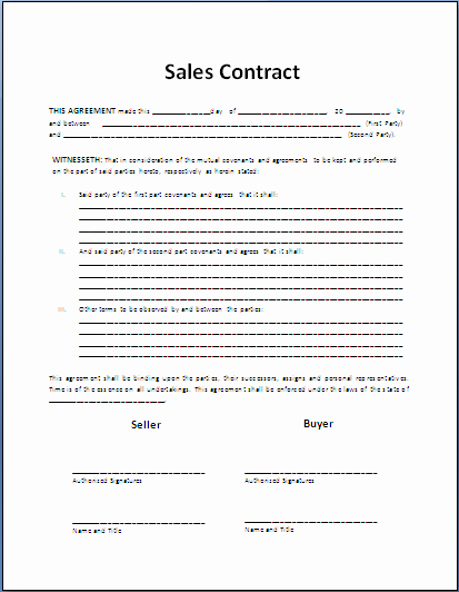 Free Printable Sale Contract form Generic