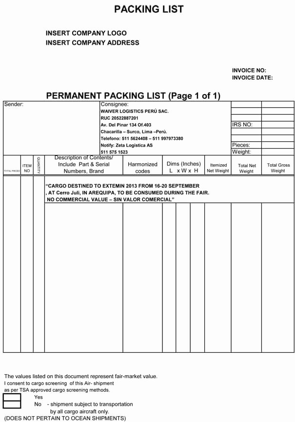 Free Printable Shipping Packing List Template and Samples