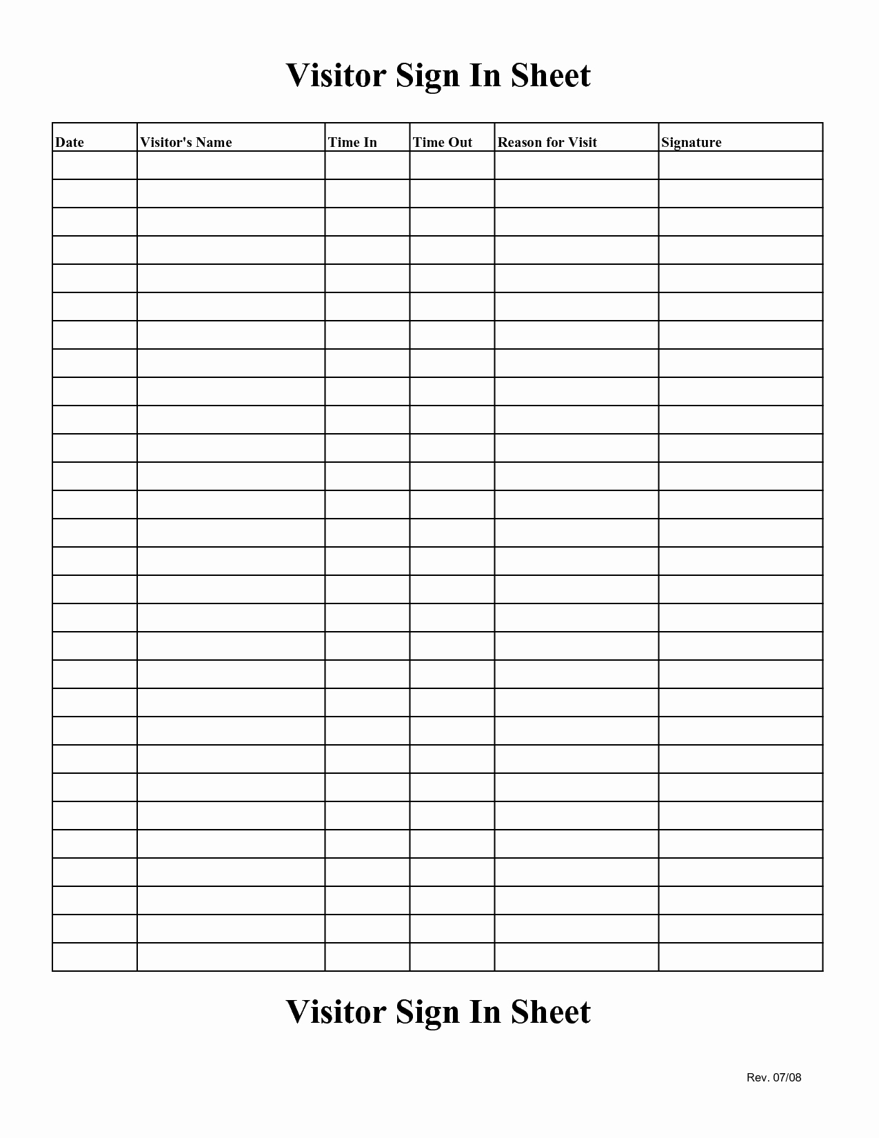 Free Printable Sign In Sheets Bamboodownunder