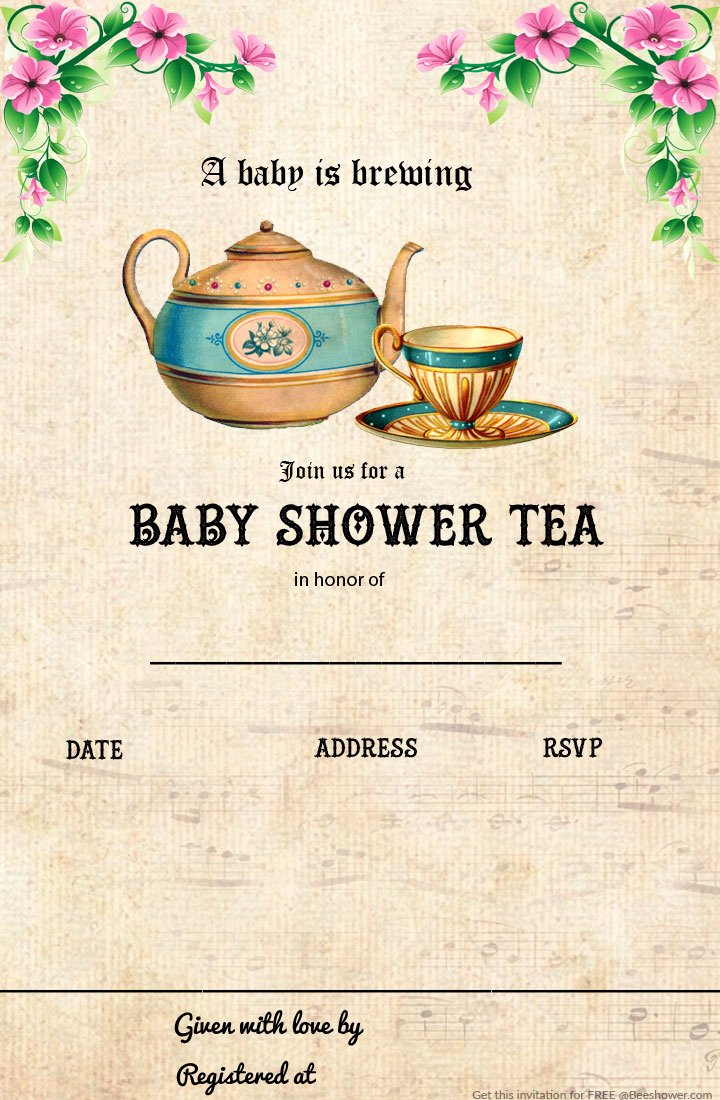 Free Printable Tea Party Baby Shower Invitation Template