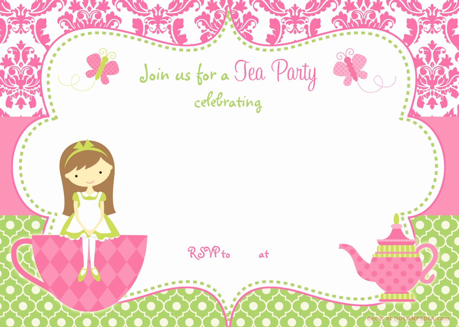 Free Printable Tea Party Invitation Template for Girl