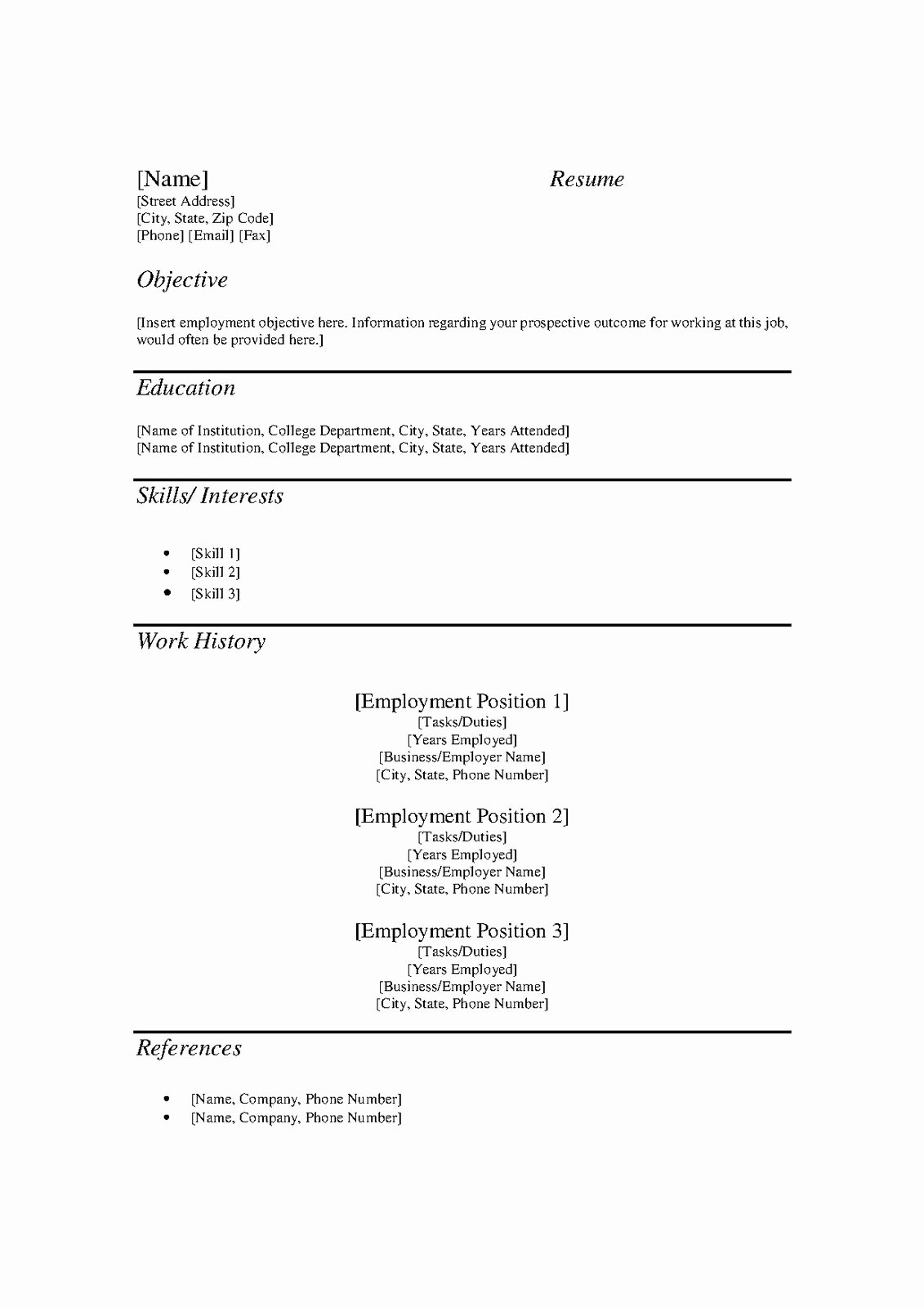Free Printable Templates Free Resume Template form