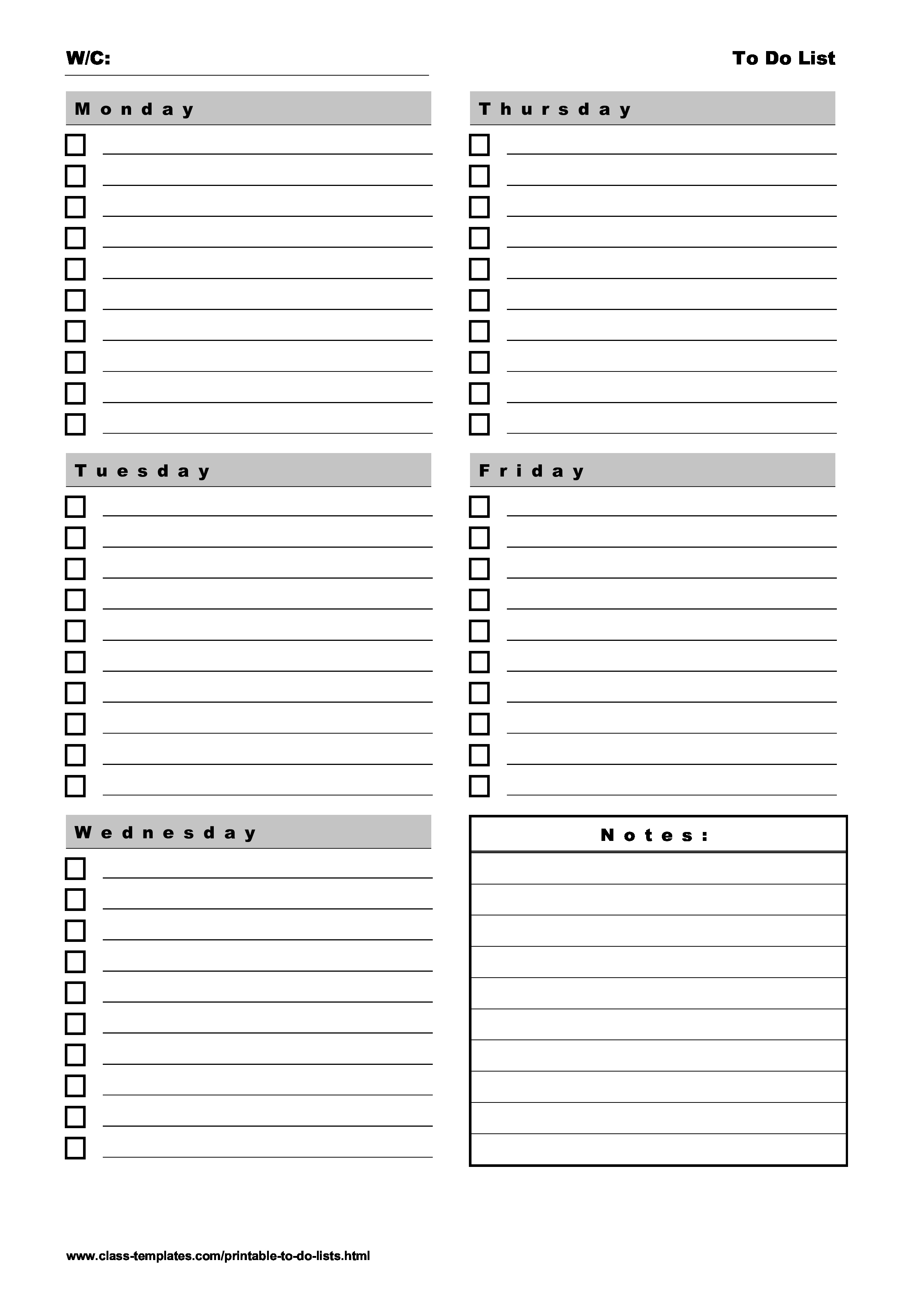 Free Printable to Do List Five Days A Week
