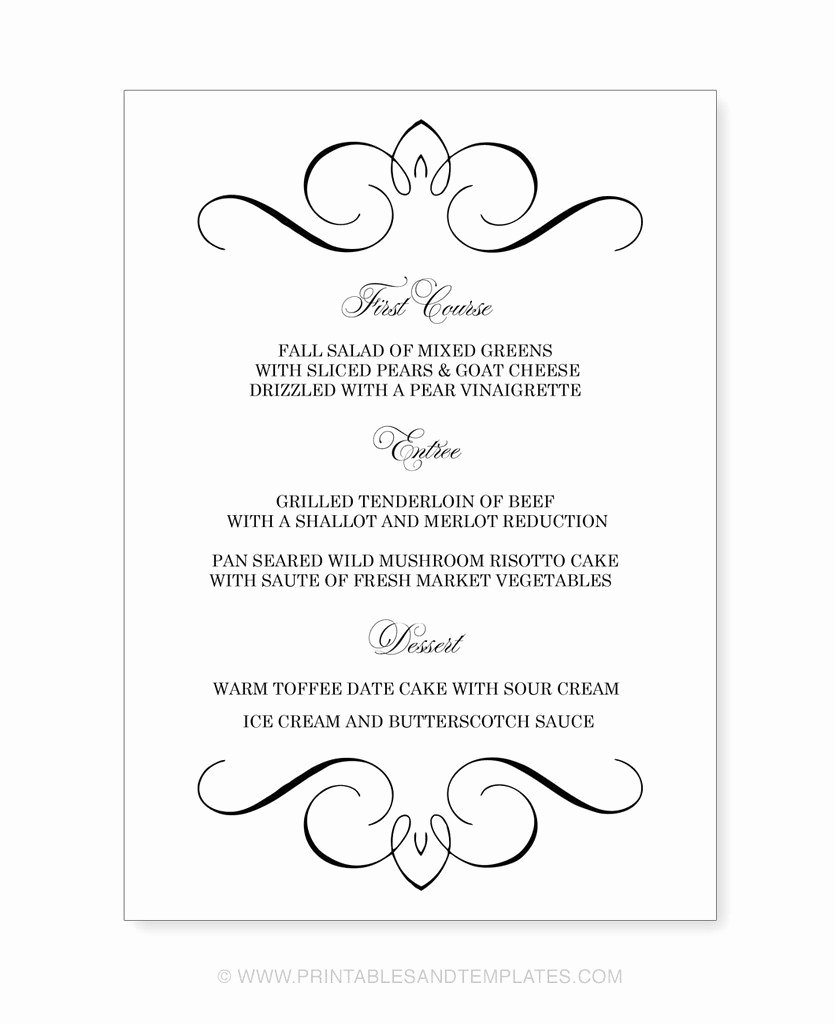 Free Printable Wedding Menu Templates