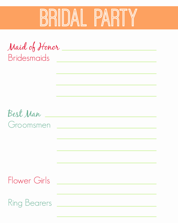 Free Printable Wedding Party List