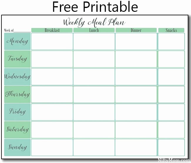 Free Printable Weekly Meal Plan