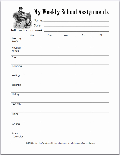 Free Printable Weekly Planner for School assignments
