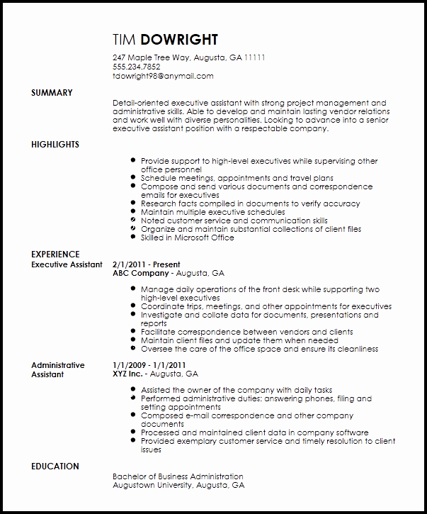 Free Professional Executive assistant Resume Template