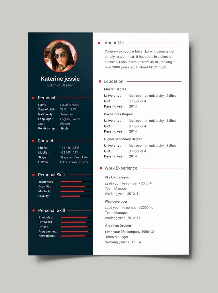 Free Professional Resume Cv Template Psd … Re