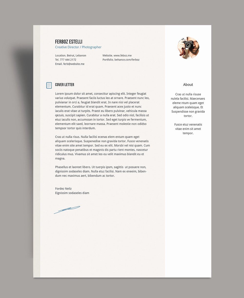 free professional resume cv template cover letter portfolio graphic design photographer ai file