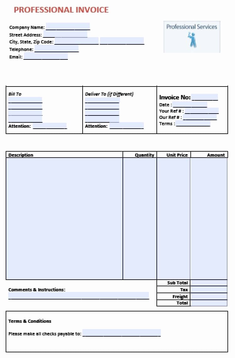 Free Professional Services Invoice Template Excel
