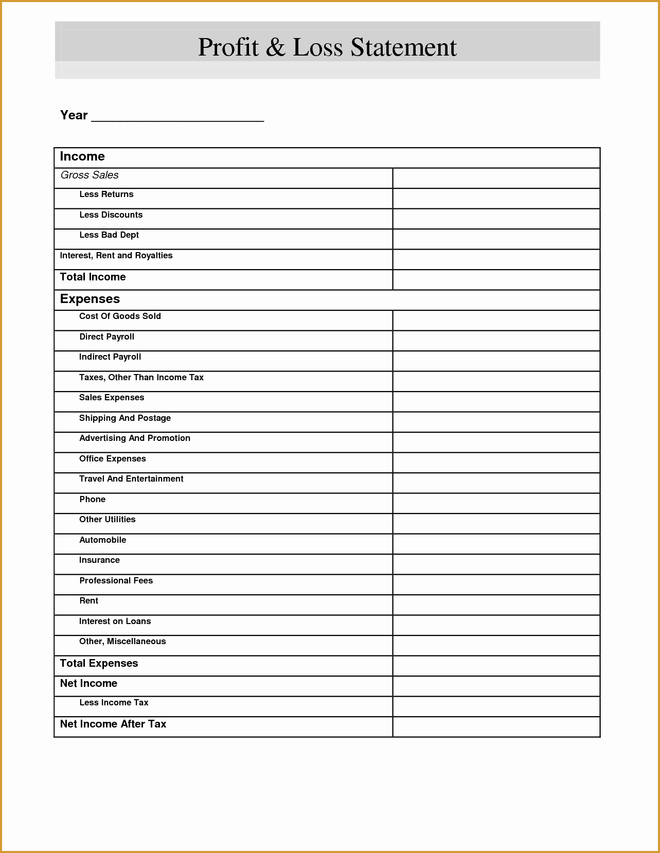 Free Profit and Loss Statement Template form