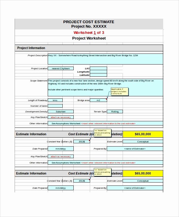 Free Project Cost Estimate Template Excel Free