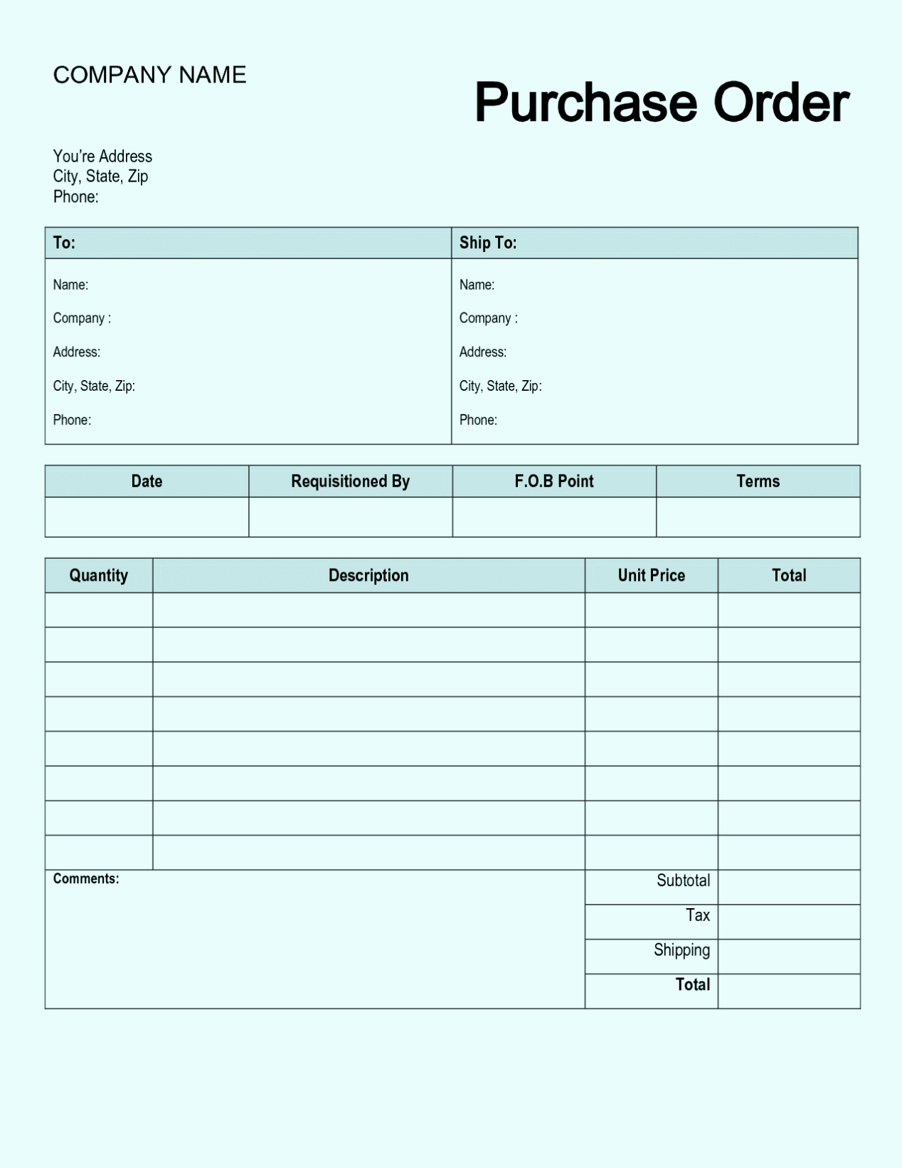 Free Purchase order form Template Excel Word Sample
