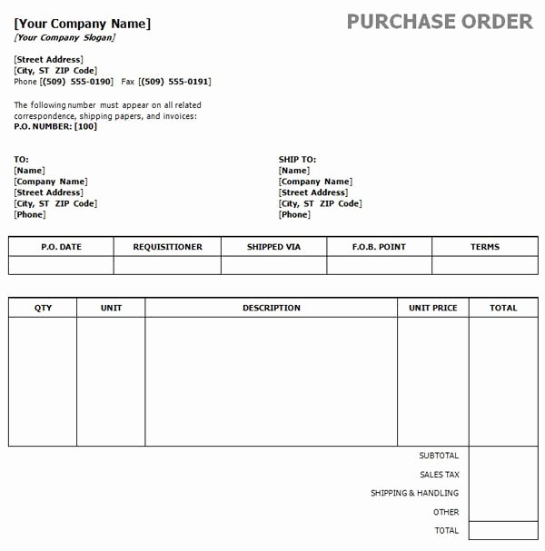 Free Purchase order Template