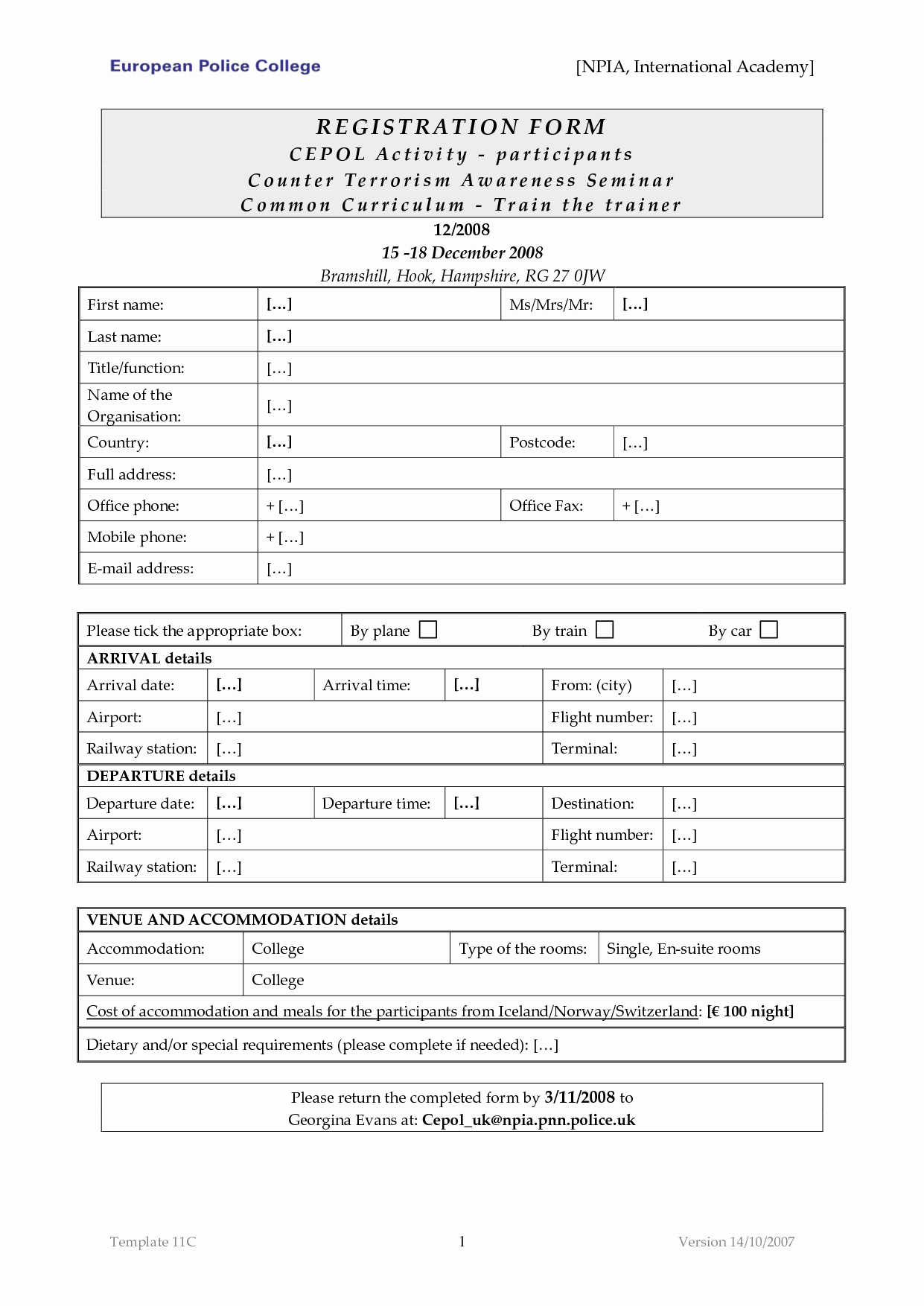 Free Registration form Template Word