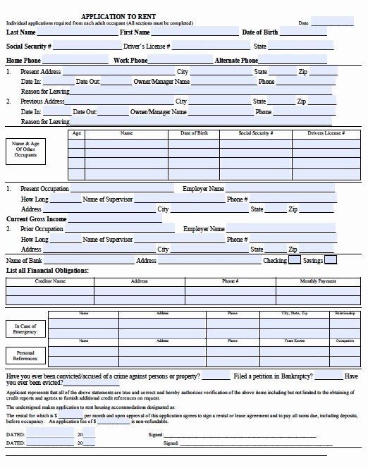 Free Rental Application form