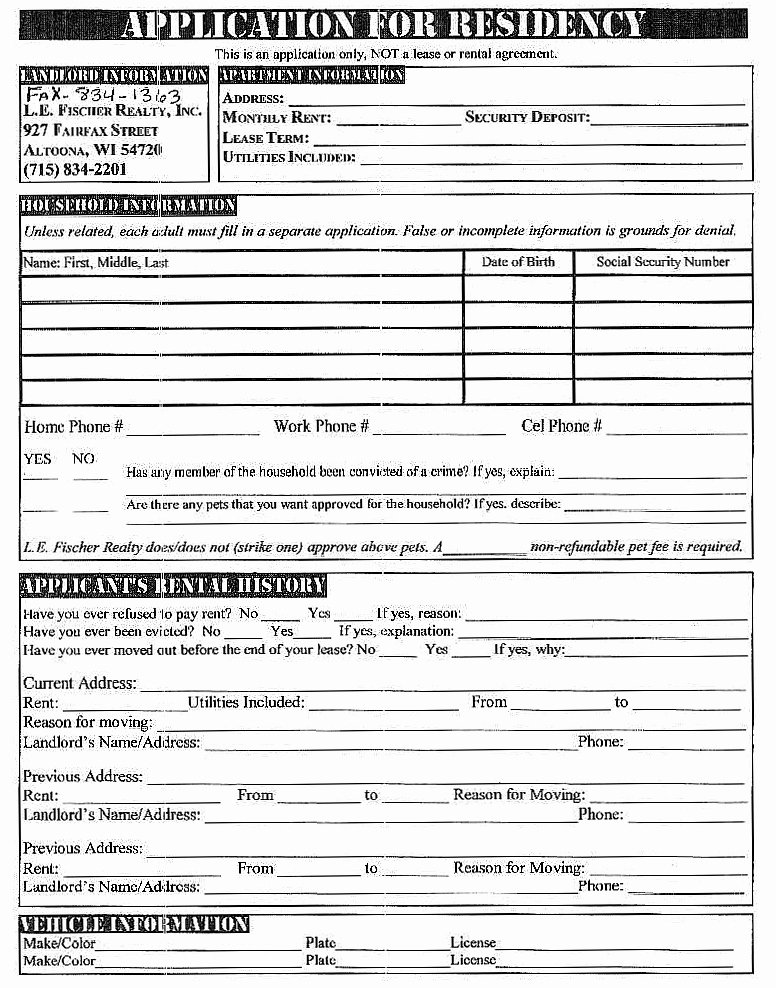 Free Rental Application form