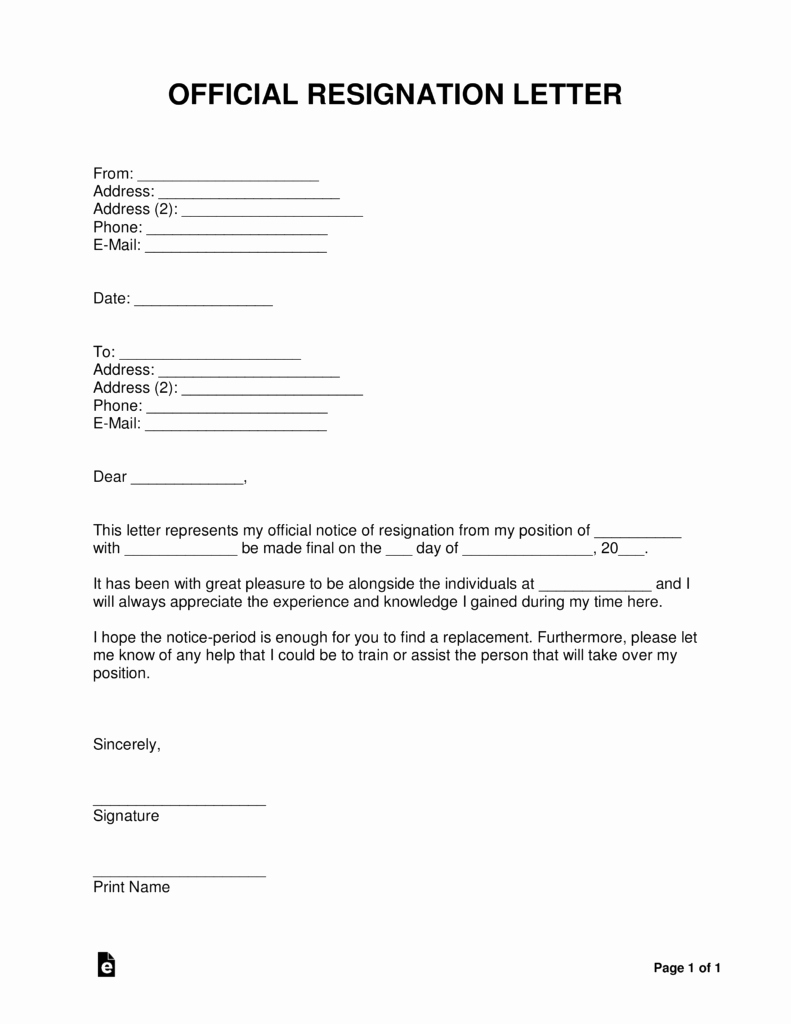 Free Resignation Letter Templates Samples and Examples
