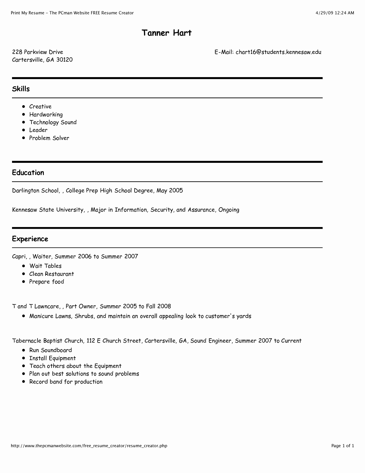Free Resume Builder and Print