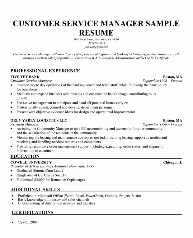 Free Resume Template Customer Service