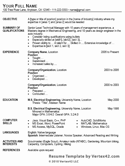 Free Resume Template for Microsoft Word