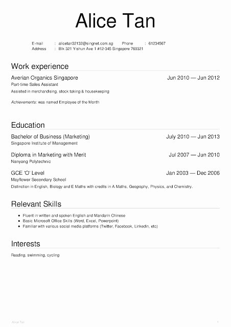 Free Resume Template Singapore format Free Resume