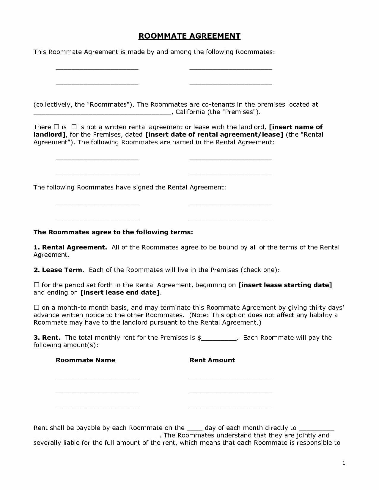 Free Room Rental Lease Agreement Template