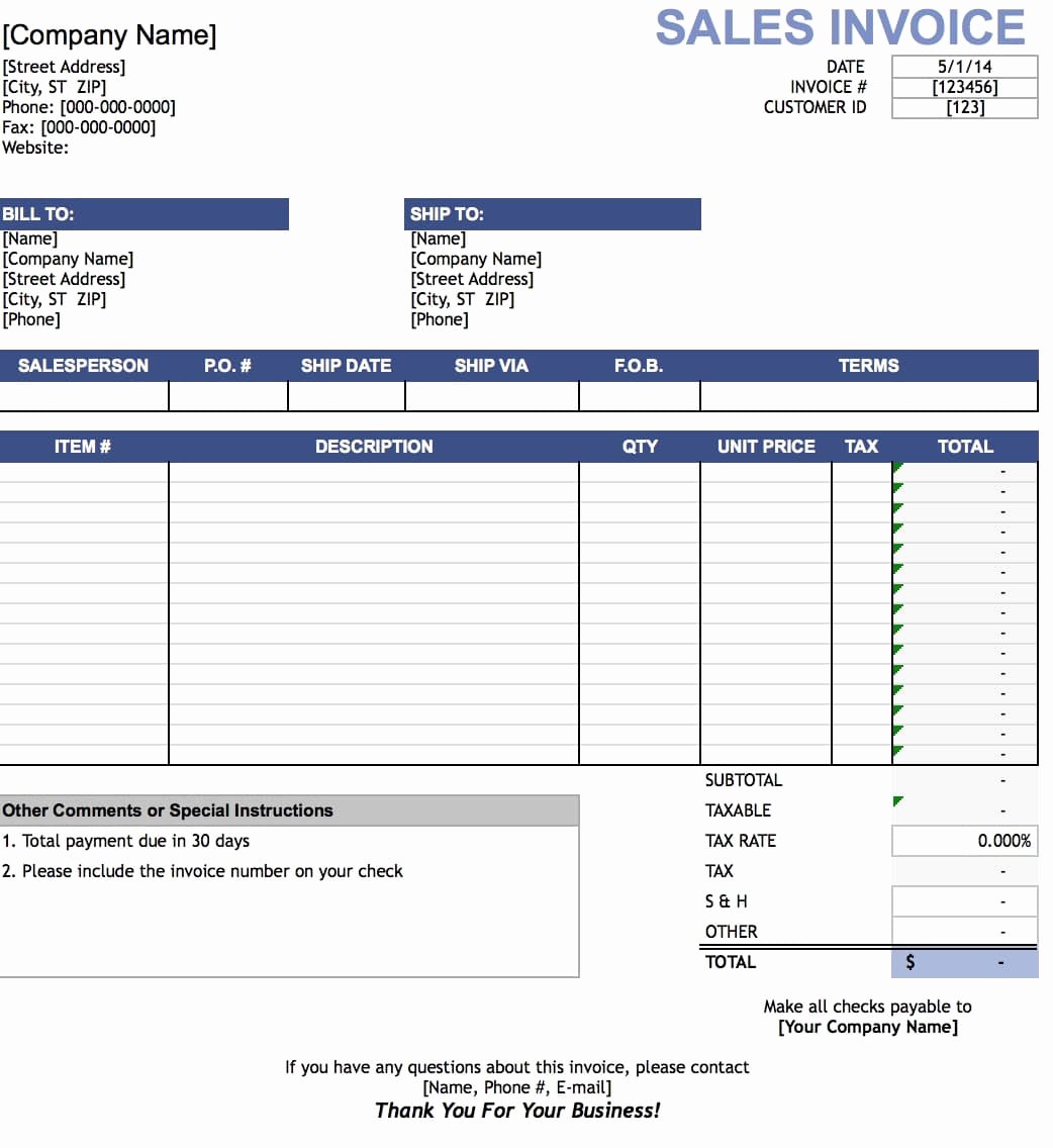Free Sales Invoice Template Excel Pdf