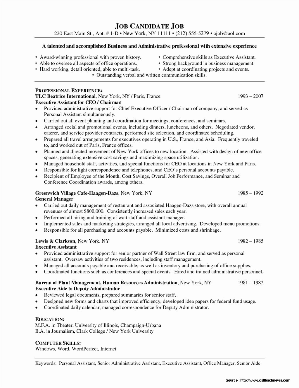 Free Sample Executive Administrative assistant Resume