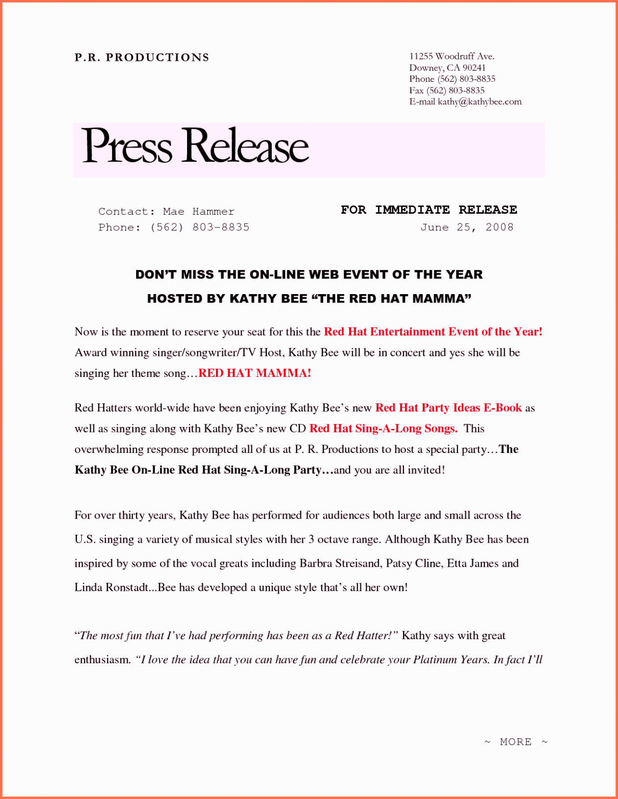 Free Sample Press Release Template Word