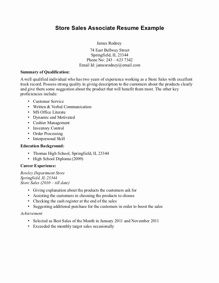 Free Sample Resume for Retail Sales associate – Perfect