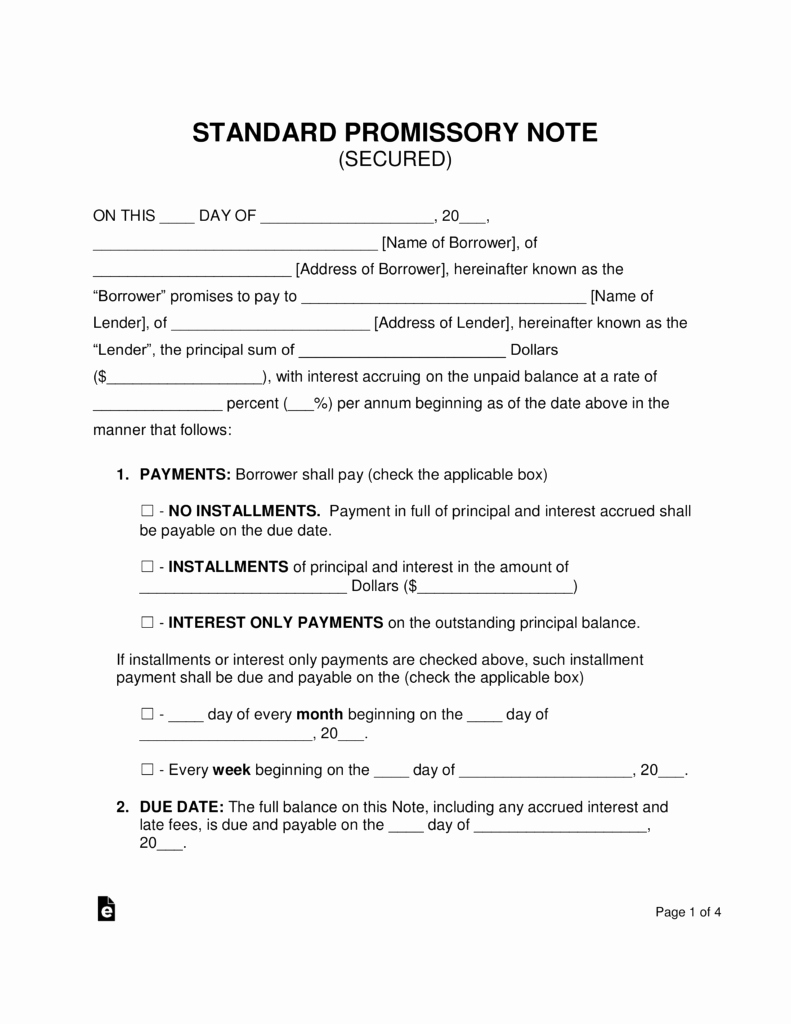 Free Secured Promissory Note Template Word