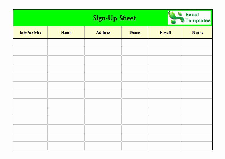 Free Sign In Sign Up Sheet Templates Excel Word
