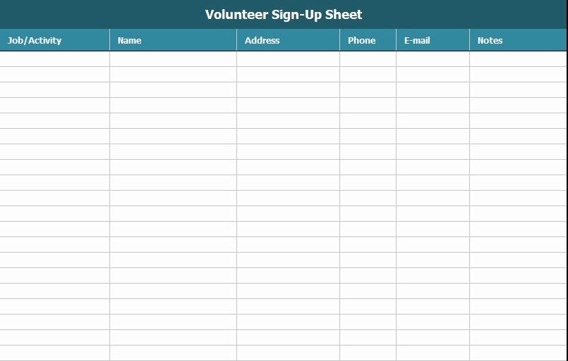 Free Sign Up Sheet Template Excel and Word Excel Tmp