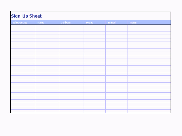 Free Sign Up Sheet Template Word Excel