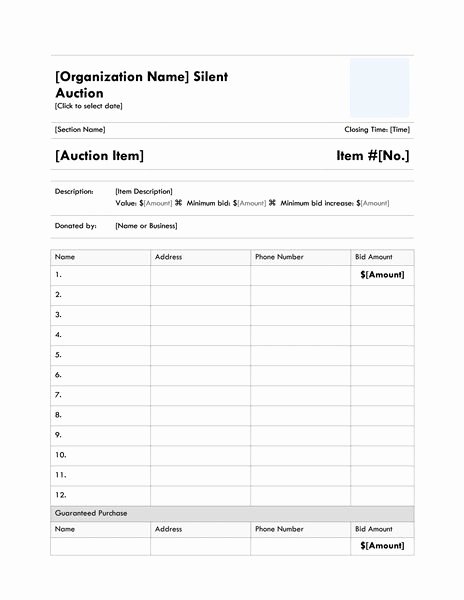 Free Silent Auction Bidding Sheet Template From Microsoft