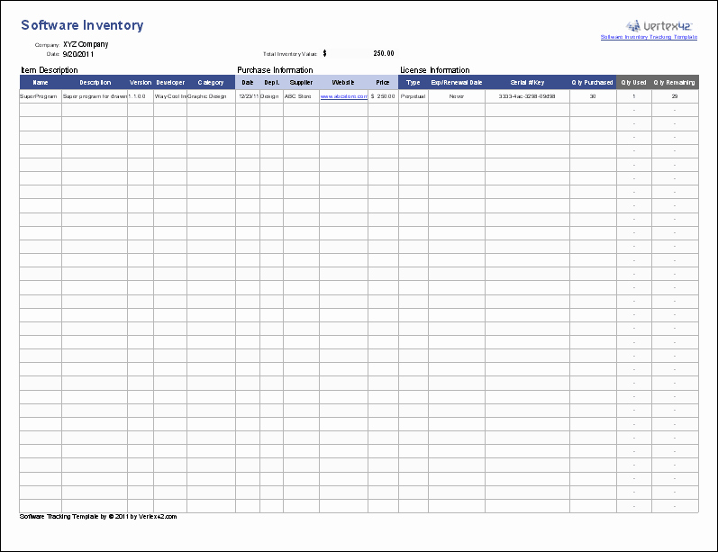 Free software Inventory Tracking Template for Excel