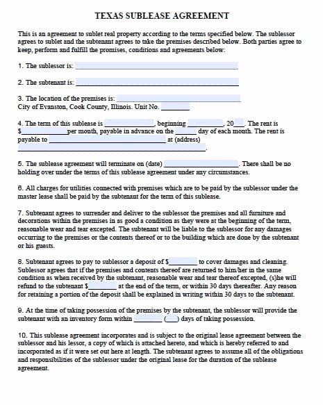 Free Texas Sublease Agreement form Template – Adobe Pdf