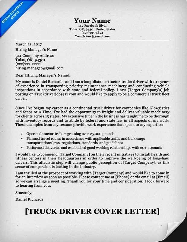 Free Truck Driver Cover Letter Samples