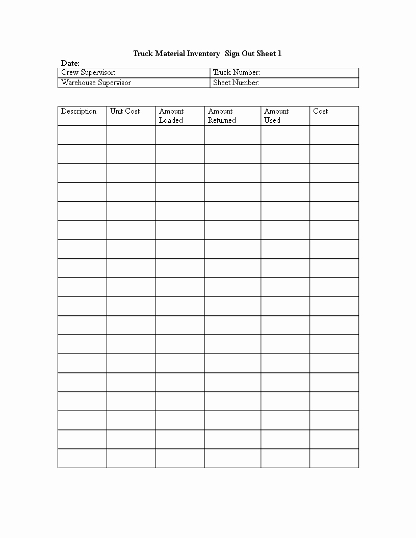 Free Truck Inventory Sign Out Sheet