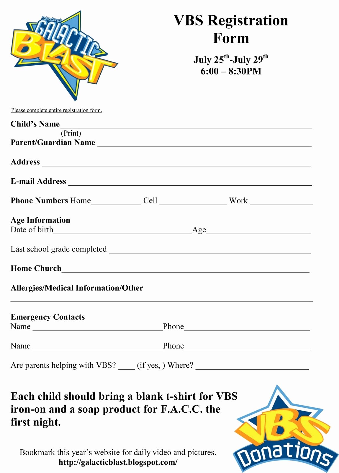 Free Vbs Registration form Template Vbs