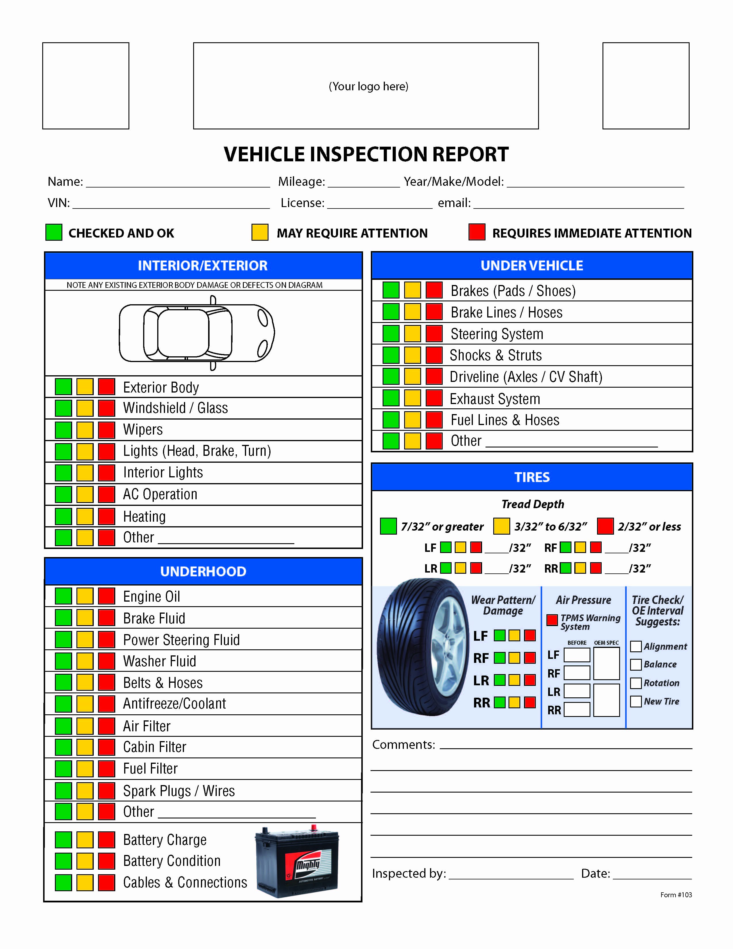 Free Vehicle Inspection Checklist form