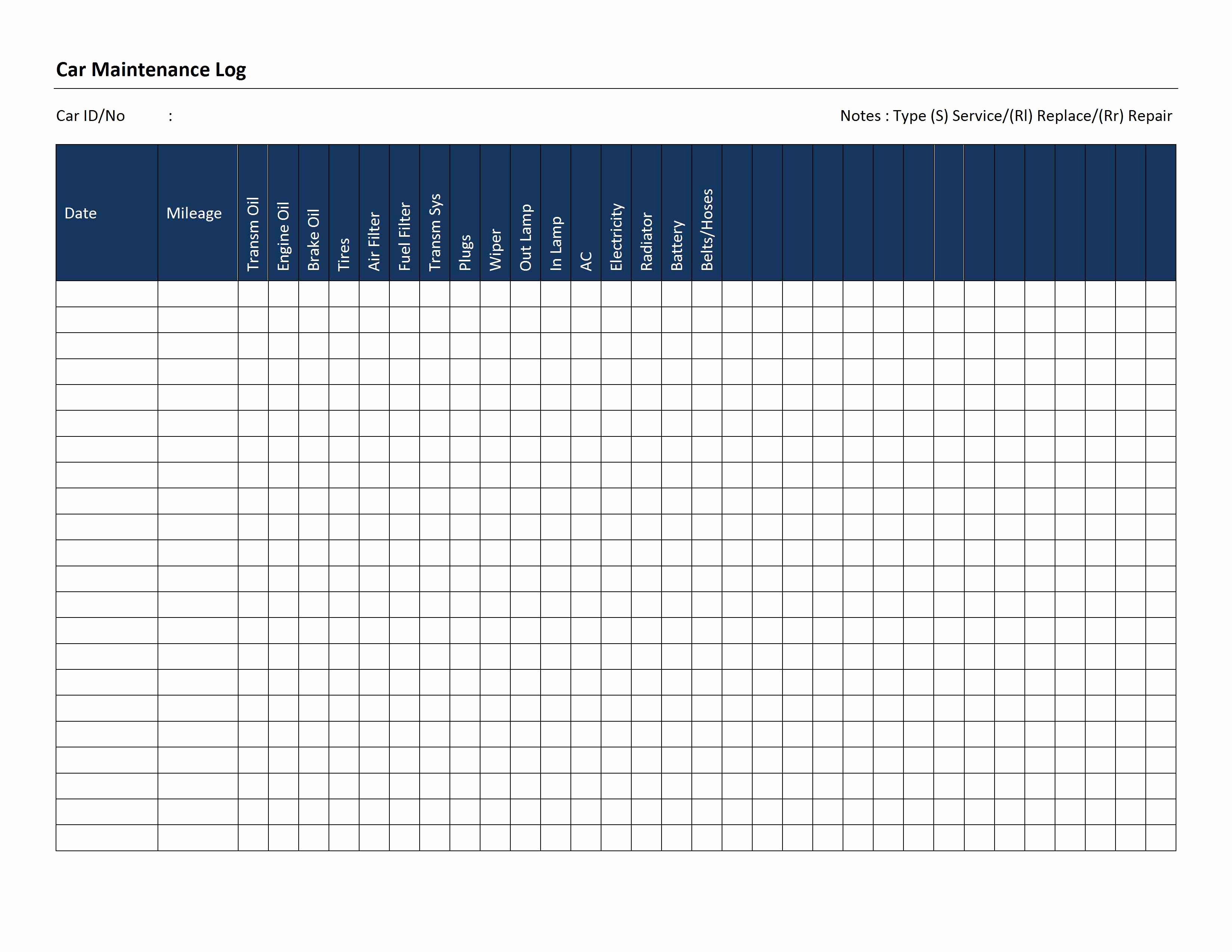 Free Vehicle Maintenance Log Template for Excel